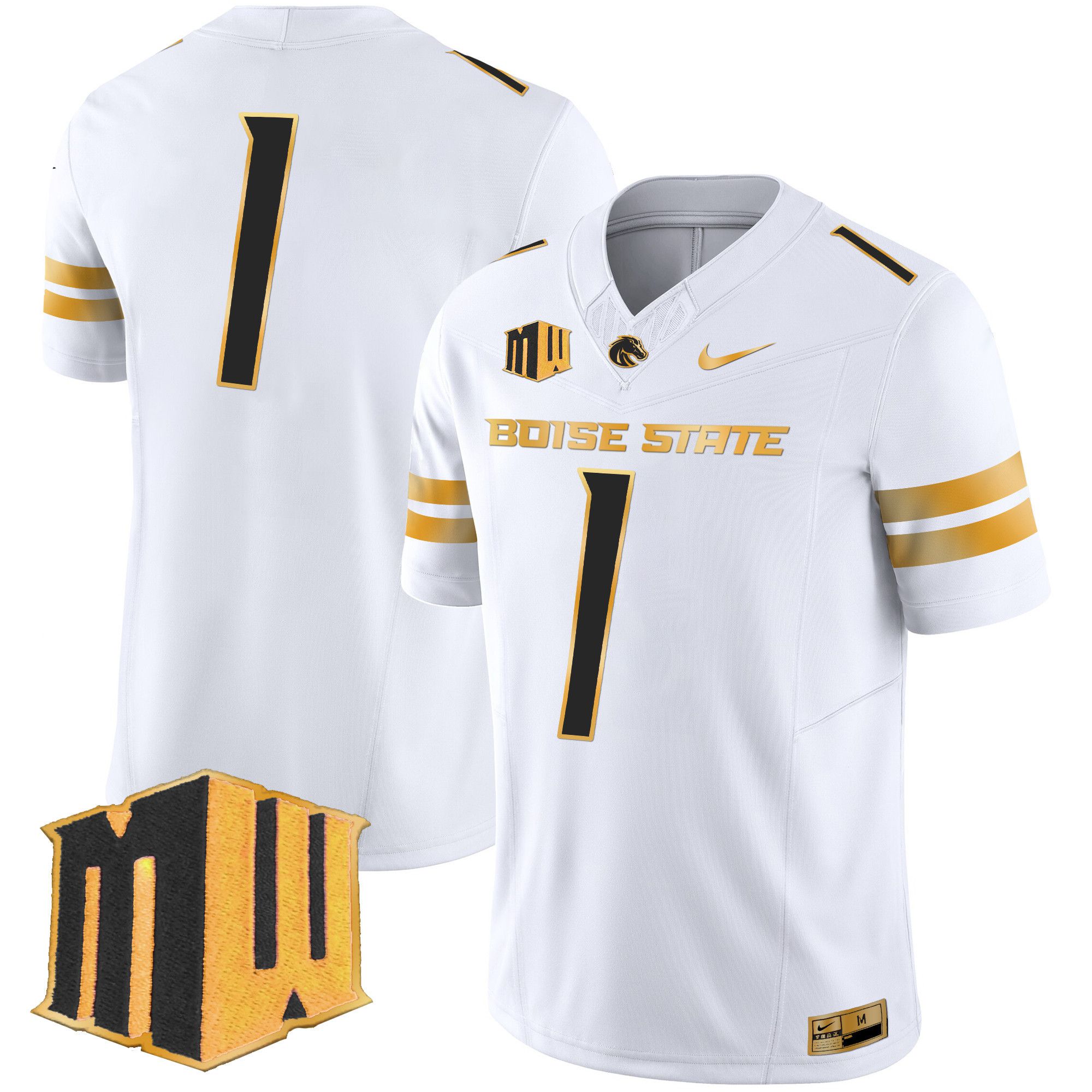 Men Boise State Broncos 1 No Name White Nike 2024 Gold Vapor Limited NCAA Jersey